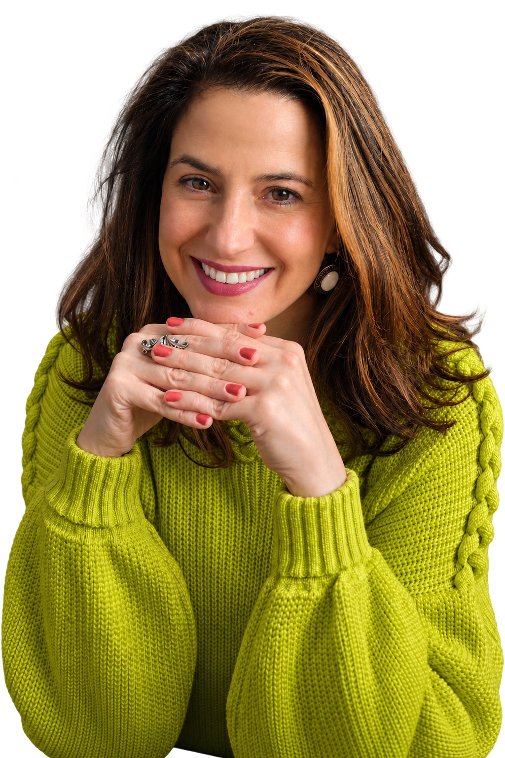 Natalia Escamez, fonoaudióloga e cantora, sorrindo